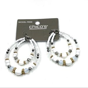 New Chico’s Dangle Beaded Hoops Drop 2” Blue White